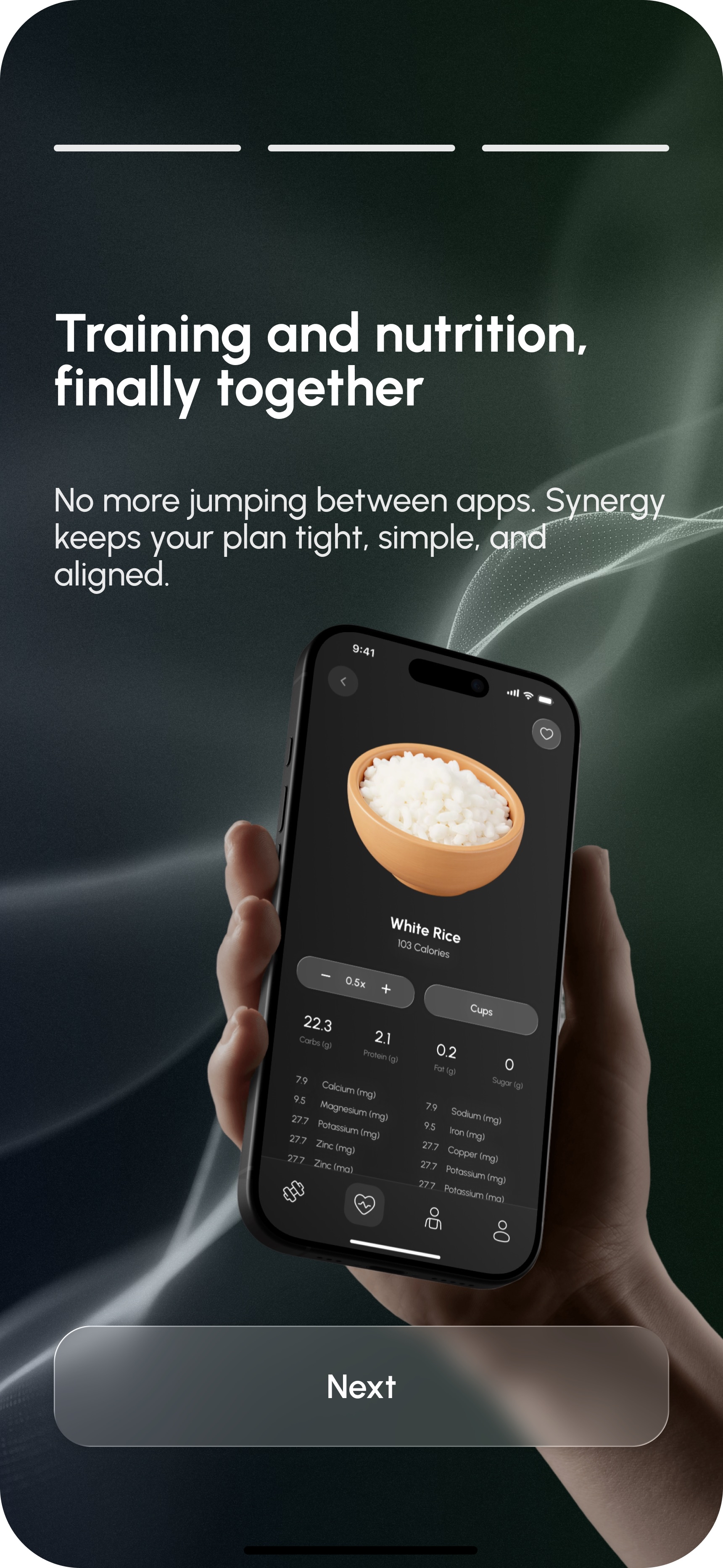 Nutrition tracking unified with training